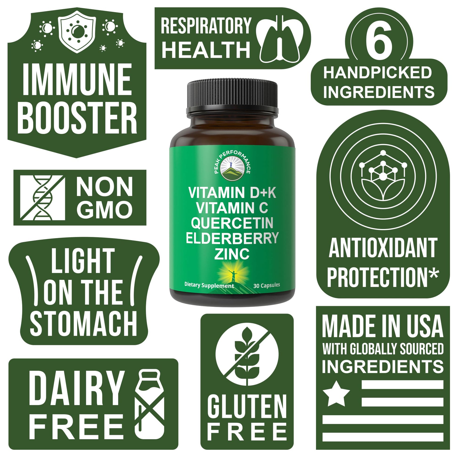 Immune Support Supplement with 6 Top Ingredients. Vitamin D3 K2 + Vitamin C + Elderberry + Zinc + Quercetin. Includes 5000 IU Vitamin D. Immunity Capsules. Supplements for Women and Men - Maple Wellness Supplements