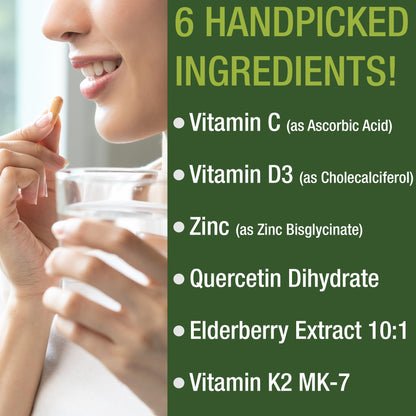 Immune Support Supplement with 6 Top Ingredients. Vitamin D3 K2 + Vitamin C + Elderberry + Zinc + Quercetin. Includes 5000 IU Vitamin D. Immunity Capsules. Supplements for Women and Men - Maple Wellness Supplements
