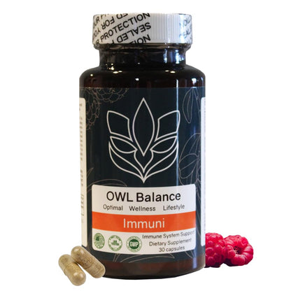 Immuni - Immune Support - Vitamin Supplement for Cold & Flu Relief - Natural Immunity System Booster - Vitamin C & E, Rasberry Fruit Powder, Green Tea Leaf, Olive leaf, and more - 30 Capsules - Maple Wellness Supplements