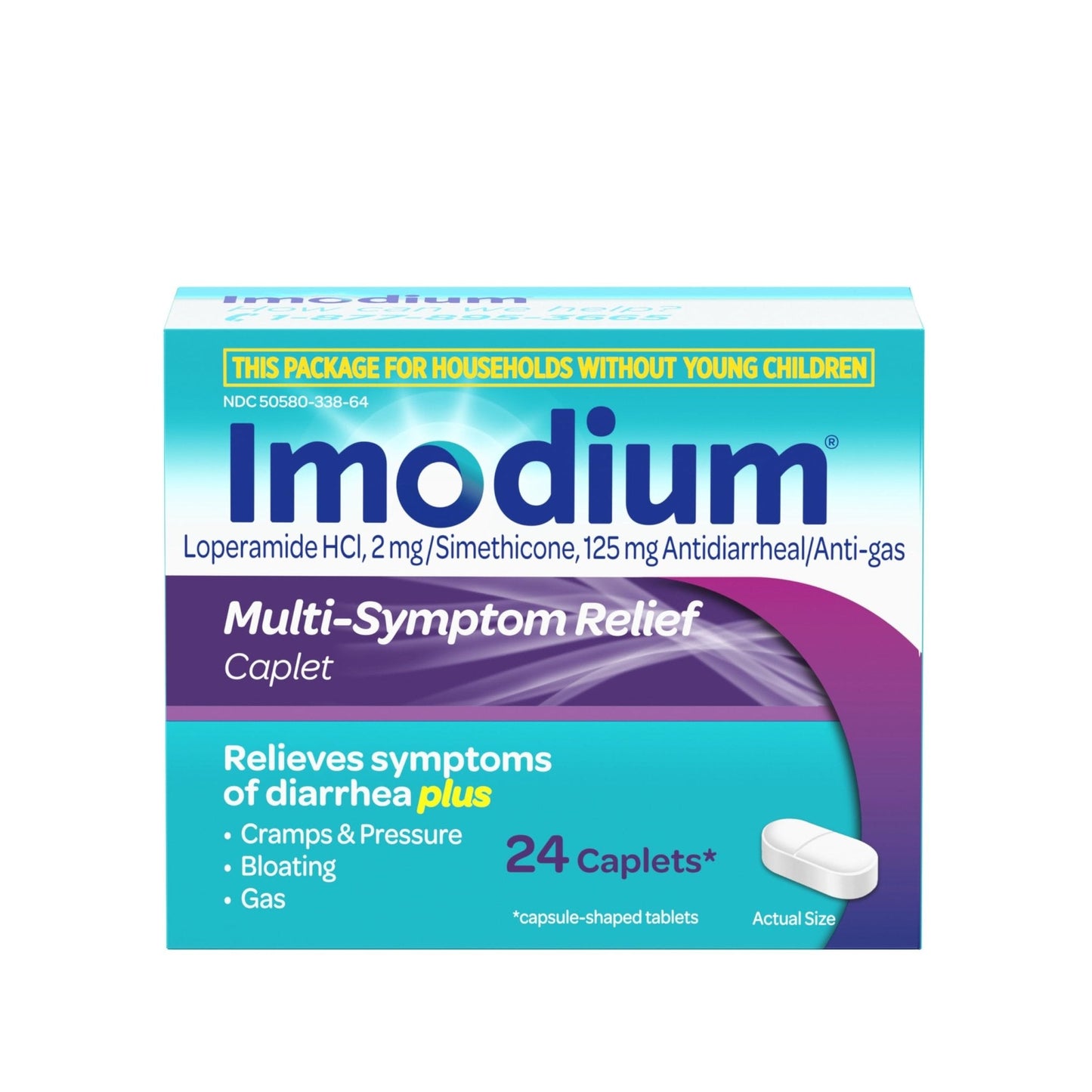 Imodium Multi-Symptom Relief Caplets with Loperamide Hydrochloride & Simethicone, Anti-Diarrheal Medicine for Treatment of Diarrhea, Gas, Bloating, Cramps & Pressure, Traveler's Diarrhea, 24 ct - Maple Wellness Supplements