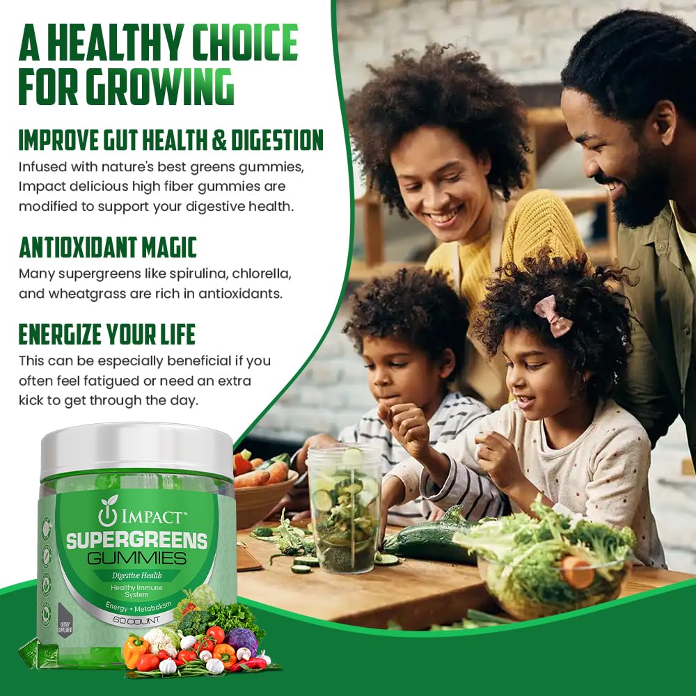 IMPACT Fiber Gummies for Adults, Women & Kids – Supergreens Veggies Daily High Fiber Gummies, for Gut Health & Immunity, Vegetarian Gummy Fiber Supplement, - Maple Wellness Supplements