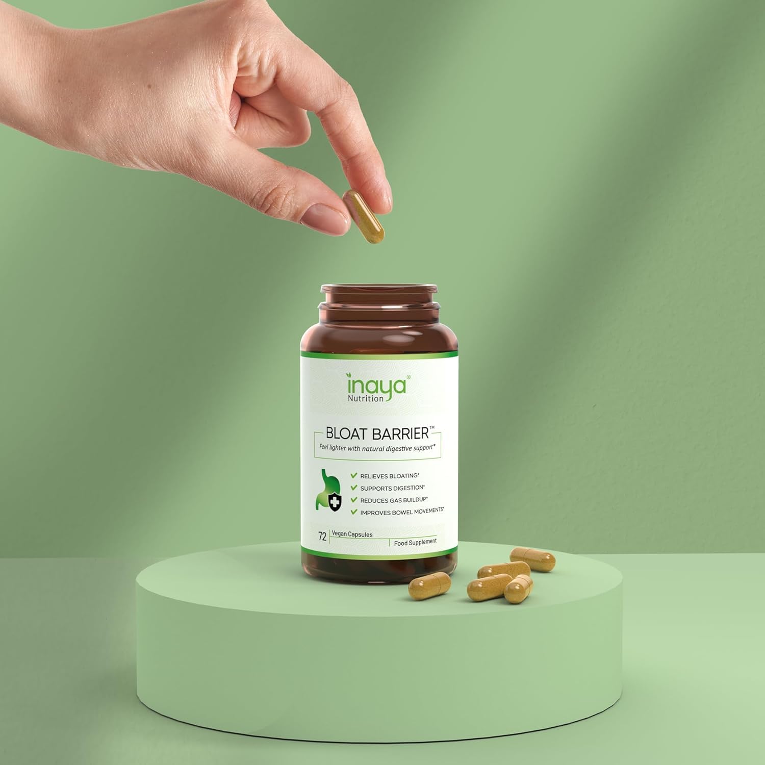 Inaya Nutrition BloatBarrier 72 Capsules - Natural Digestion and Bloating Supplement for Stomach Bloating Relief, Gas Reduction, and Improved Bowel Movements - Maple Wellness Supplements