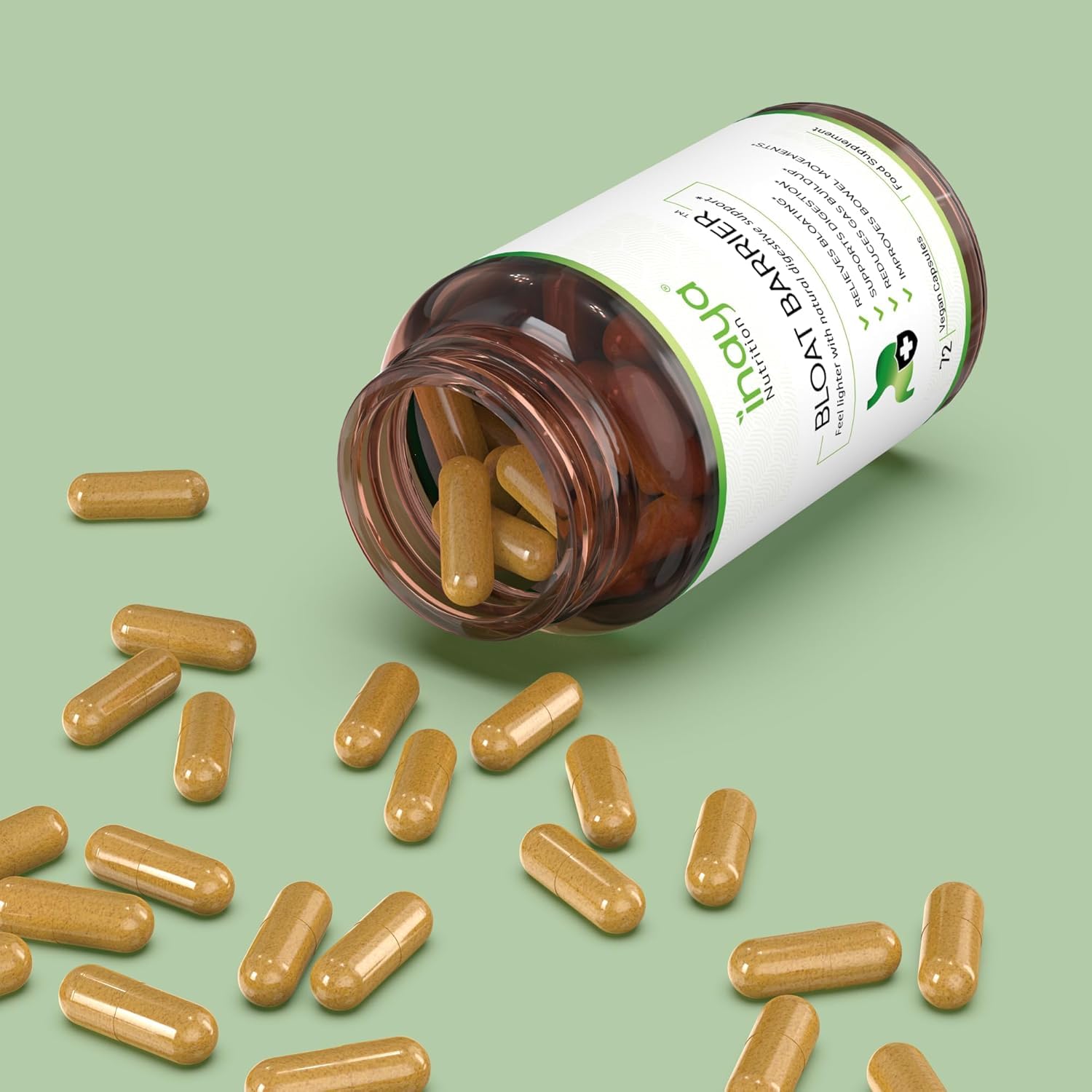 Inaya Nutrition BloatBarrier 72 Capsules - Natural Digestion and Bloating Supplement for Stomach Bloating Relief, Gas Reduction, and Improved Bowel Movements - Maple Wellness Supplements