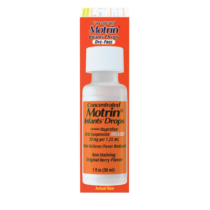 Infants’ Motrin Infant Ibuprofen Oral Suspension Concentrated Drops, NSAID Fever Reducer & Pain Reliever for Babies, Dye Free, Alcohol-Free, Berry Flavor, Includes Enclosed Syringe, 1 fl. oz - Maple Wellness Supplements
