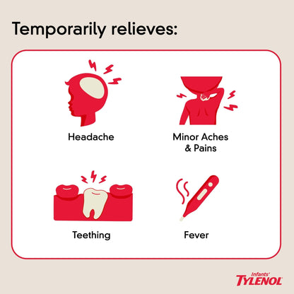 Infants' Tylenol Liquid Pain Reliever and Fever Reducer Medicine, Acetaminophen Oral Suspension for Sore Throat, Headache & Teething, Kids Fever Reducer; Dye-Free Cherry Flavor, 2 fl oz, Pack of 1 - Maple Wellness Supplements