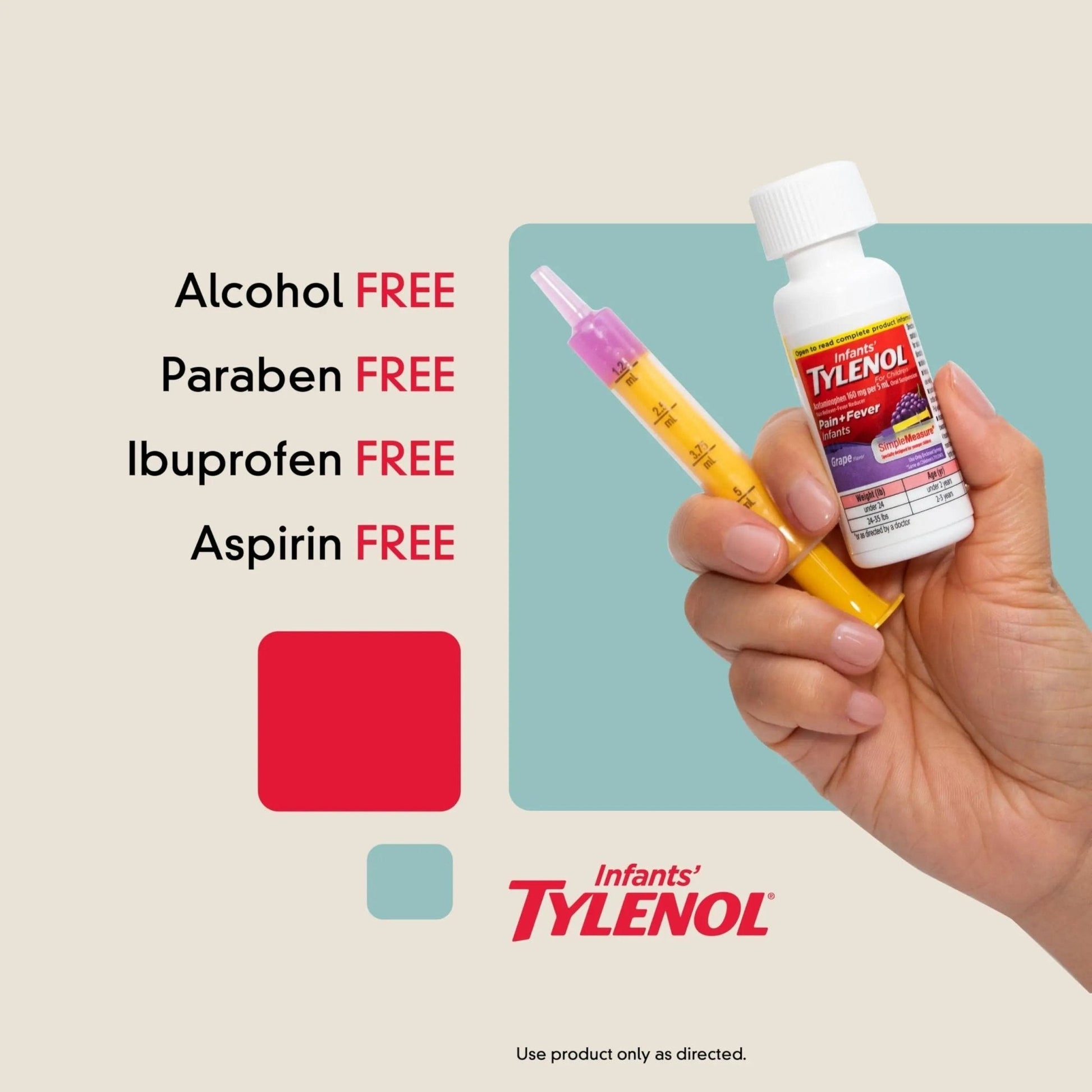 Infants' Tylenol Oral Suspension Liquid Medicine with Acetaminophen, Baby Fever Reducer & Pain Reliever for Minor Aches & Pains, Sore Throat, Headache & Toothache, Grape Flavor, 1 fl. oz - Maple Wellness Supplements