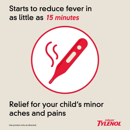 Infants' Tylenol Oral Suspension Liquid Medicine with Acetaminophen, Baby Fever Reducer & Pain Reliever for Minor Aches & Pains, Sore Throat, Headache & Toothache, Grape Flavor, 1 fl. oz - Maple Wellness Supplements