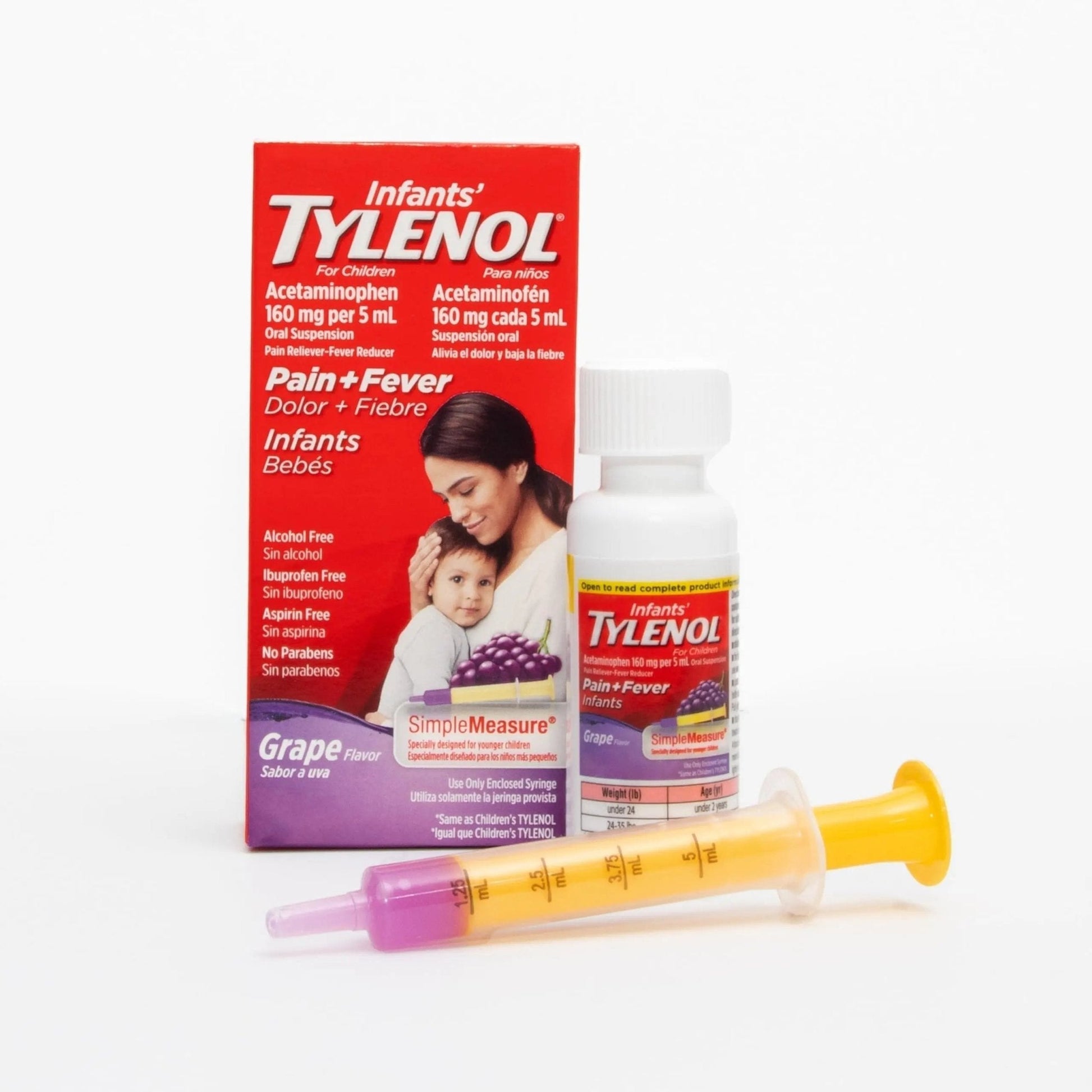 Infants' Tylenol Oral Suspension Liquid Medicine with Acetaminophen, Baby Fever Reducer & Pain Reliever for Minor Aches & Pains, Sore Throat, Headache & Toothache, Grape Flavor, 1 fl. oz - Maple Wellness Supplements