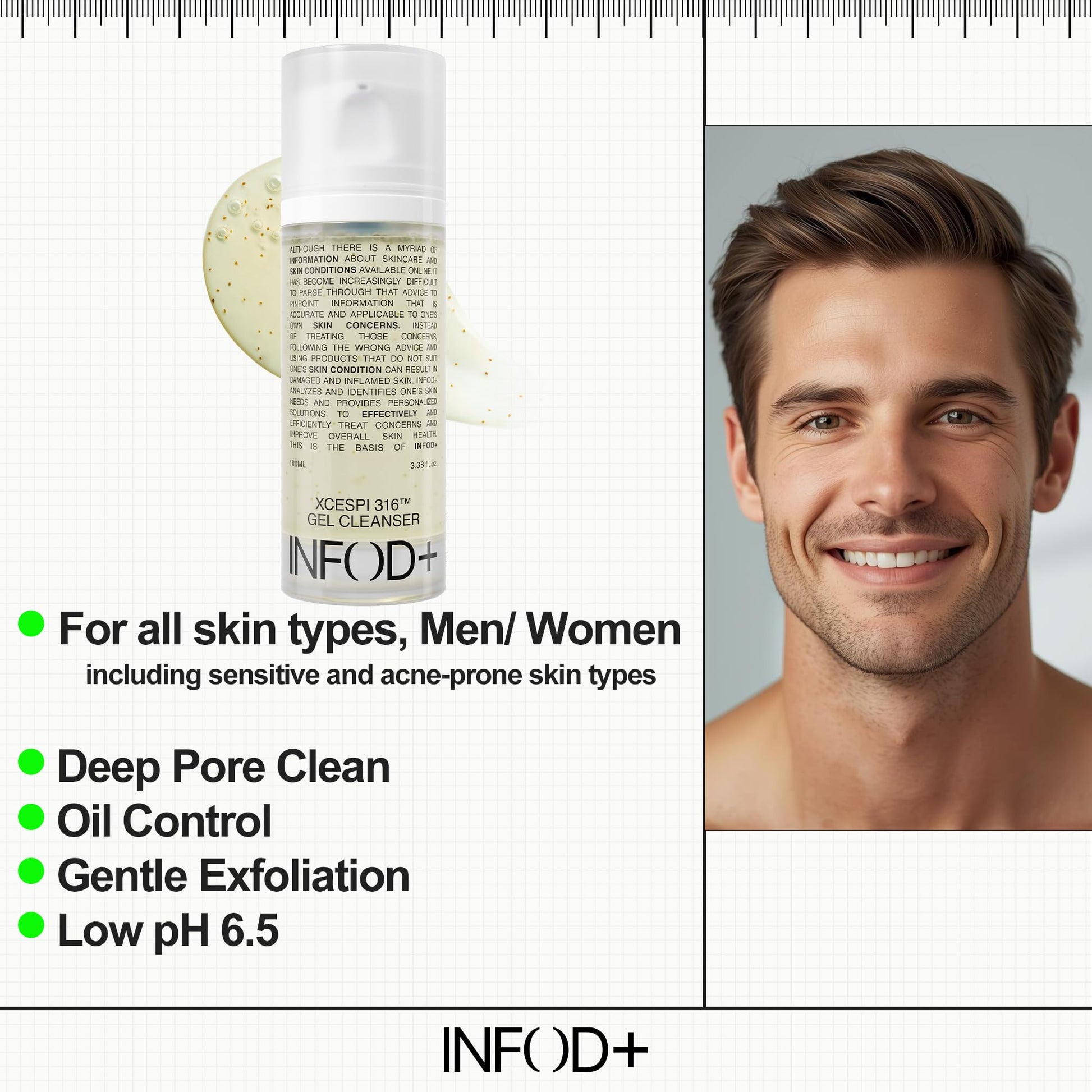 INFODPLUS Gel Cleanser, Gentle Low pH Deep Cleansing, Oil Control, Pore Blackhead Removal Face Wash, Ceramide Panthenol, Hydrating Barrier Balance Korean Skincare for Sensitive Skin, 3.38 fl.oz 100ml - Maple Wellness Supplements