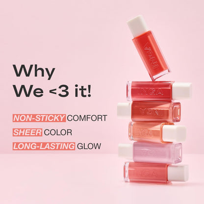 INGA Water Glow Lip Tint | Hydrating, Glossy Korean Lip Tint with Sheer Color & Glass-Like Shine | Long-Lasting, Non-Sticky Korean Lip Stain (RICH SALMON) - Maple Wellness Supplements