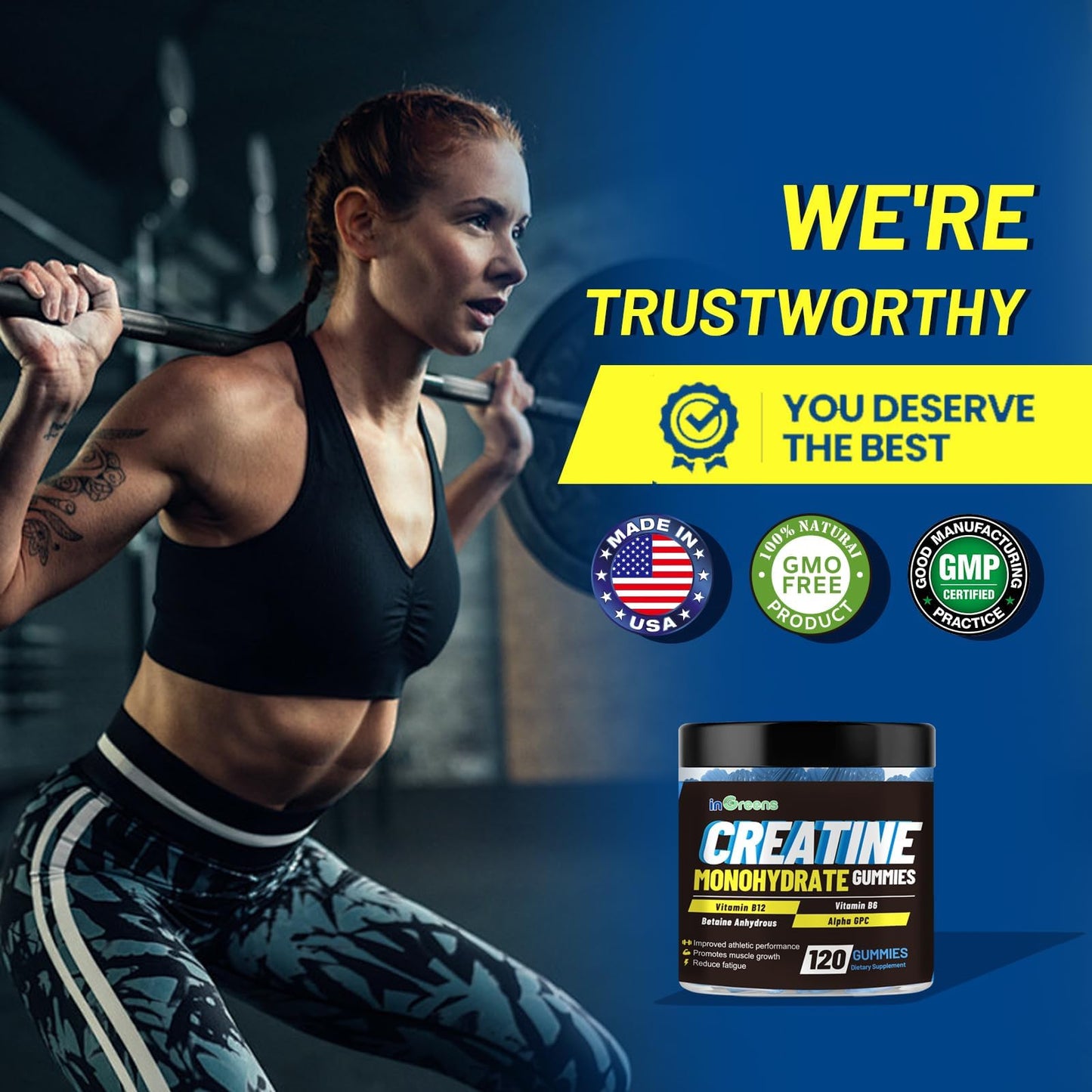 inGreens Creatine Monohydrate Gummies 6g for Men & Women 120 Count - Maple Wellness Supplements