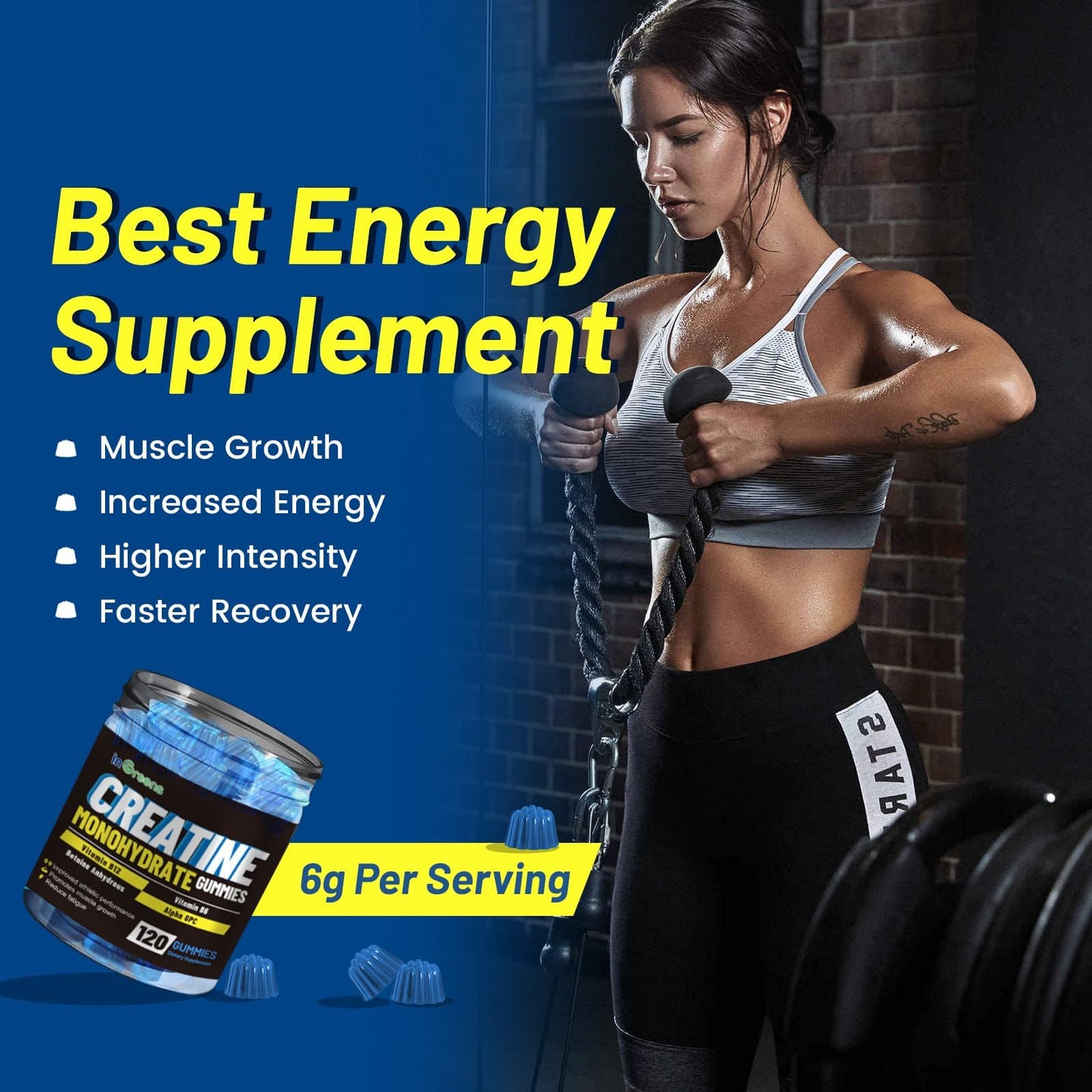inGreens Creatine Monohydrate Gummies 6g for Men & Women 120 Count - Maple Wellness Supplements