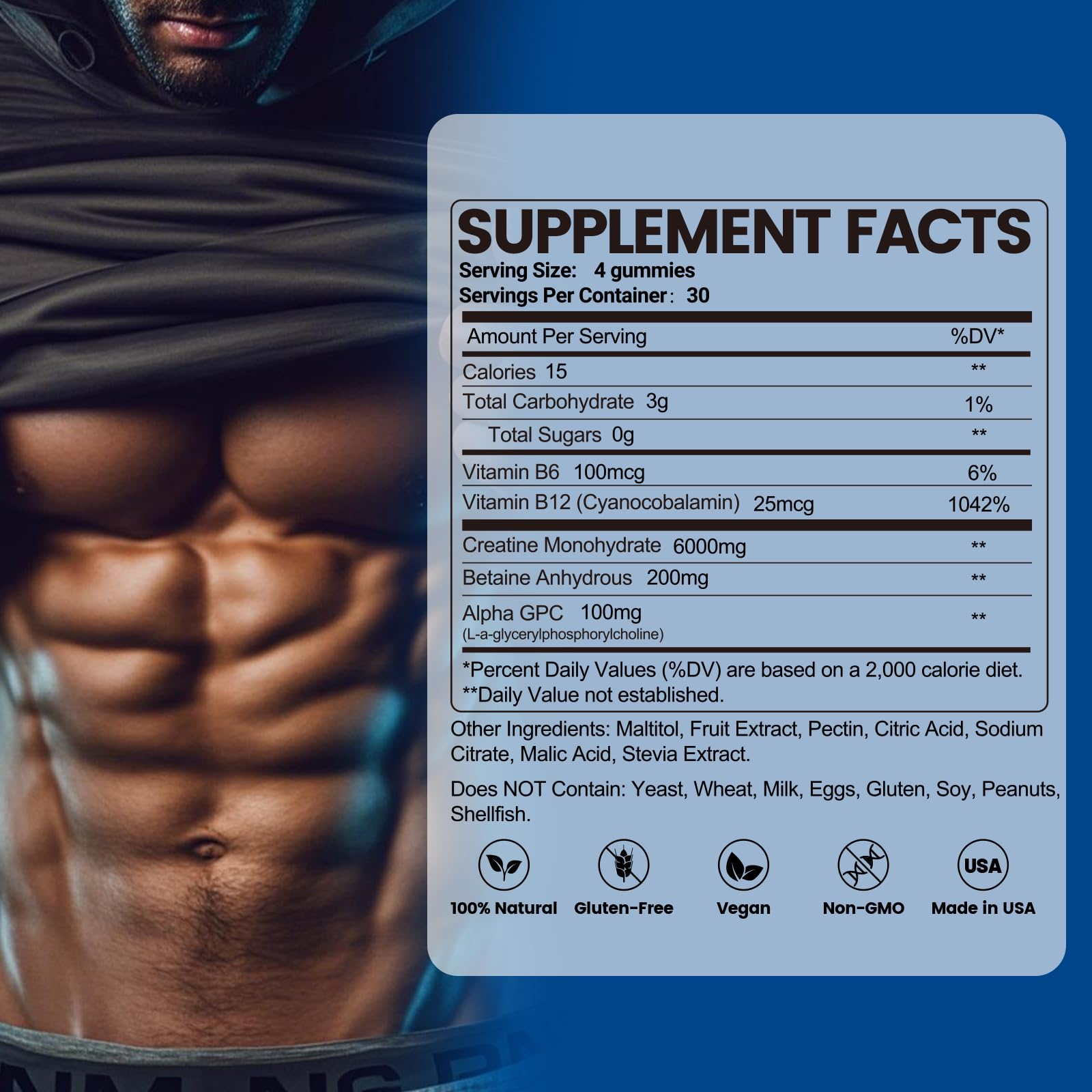 inGreens Creatine Monohydrate Gummies 6g per Serving, Sugar Free Creatine Supplements for Men & Women, Chewable Creatine for Muscle Growth, Strength, Energy - Maple Wellness Supplements