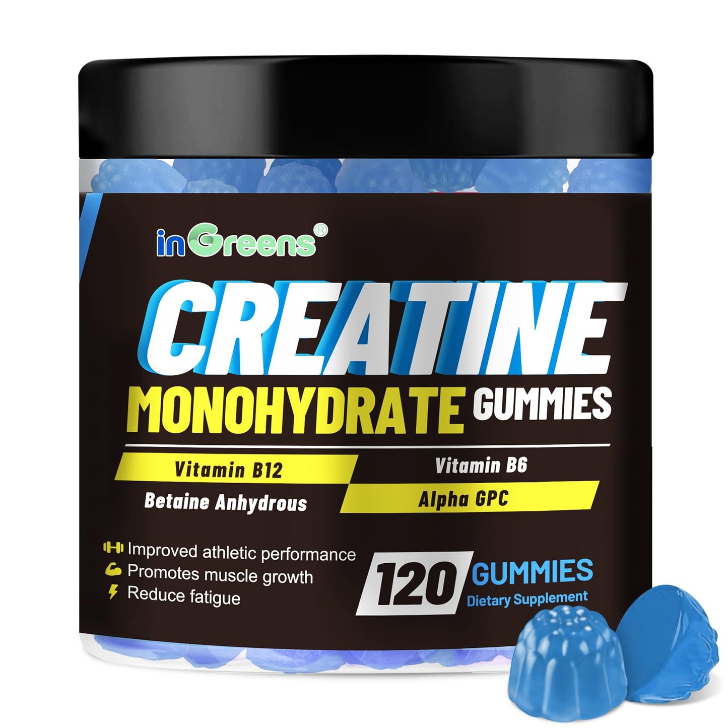 inGreens Creatine Monohydrate Gummies 6g per Serving, Sugar Free Creatine Supplements for Men & Women, Chewable Creatine for Muscle Growth, Strength, Energy - Maple Wellness Supplements
