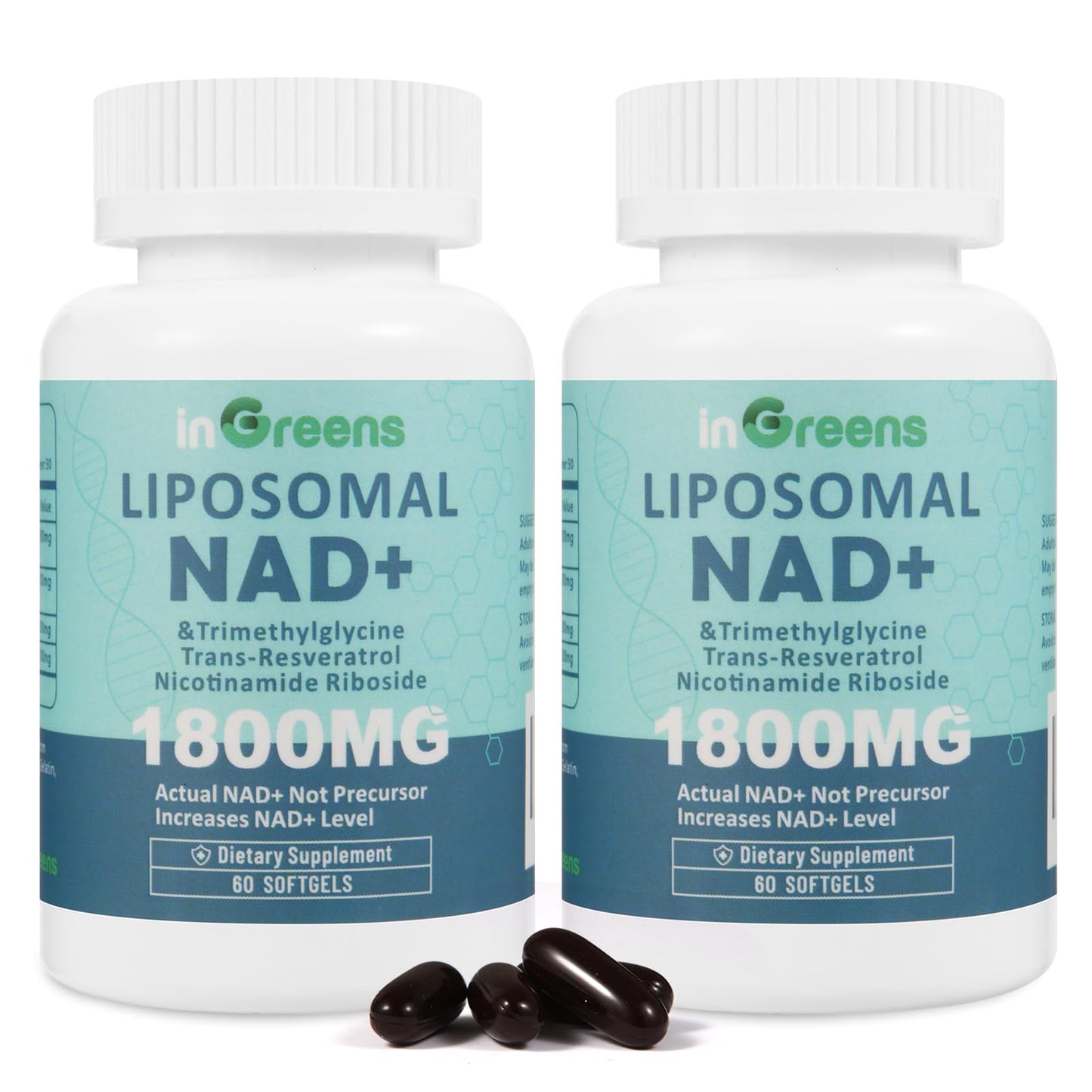 inGreens Liposomal NAD+ Supplement 1800 mg with Nicotinamide Riboside, Trans Resveratrol, Trimethylglycine，Replaces NMN, Boost NAD+, Aging Defense，Cellular Energy, 120 Softgels - Maple Wellness Supplements