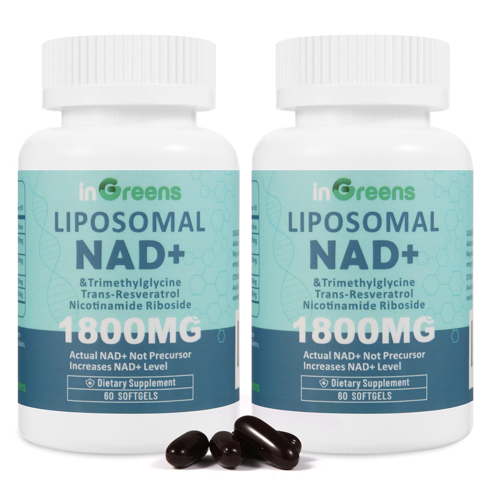 inGreens Liposomal NAD+ Supplement 1800 mg with Nicotinamide Riboside, Trans Resveratrol, Trimethylglycine，Replaces NMN, Boost NAD+, Aging Defense，Cellular Energy, 120 Softgels - Maple Wellness Supplements