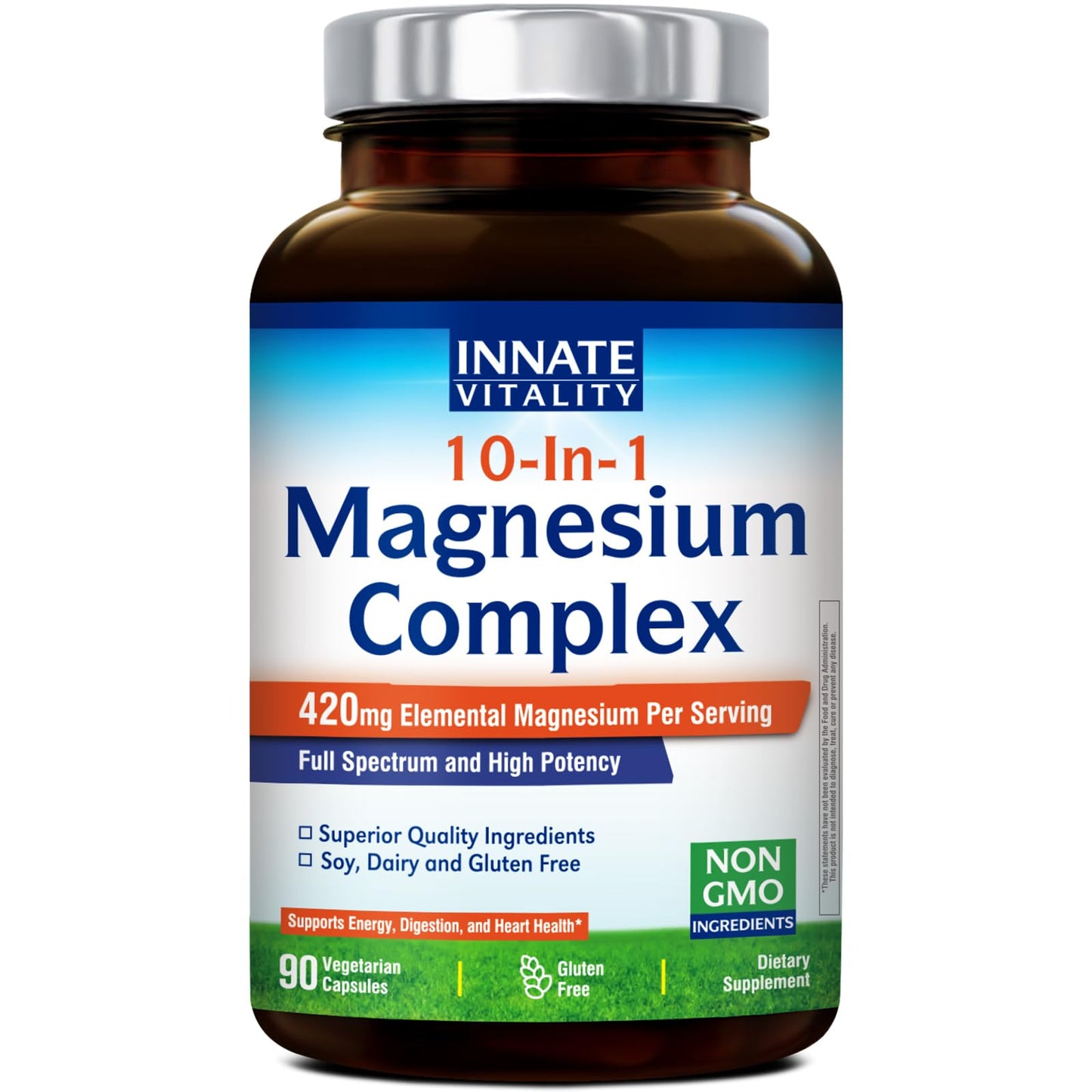 Innate Vitality 10-in-1 Magnesium Complex 960mg, 420mg Elemental Mag per Serving, with Magnesium Glycinate, Citrate, Malate, and More, Sleep, Digestion, Energy Support, 90 Vegan Caps - Maple Wellness Supplements
