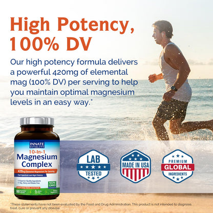 Innate Vitality 10-in-1 Magnesium Complex 960mg, 420mg Elemental Mag per Serving, with Magnesium Glycinate, Citrate, Malate, and More, Sleep, Digestion, Energy Support, 90 Vegan Caps - Maple Wellness Supplements