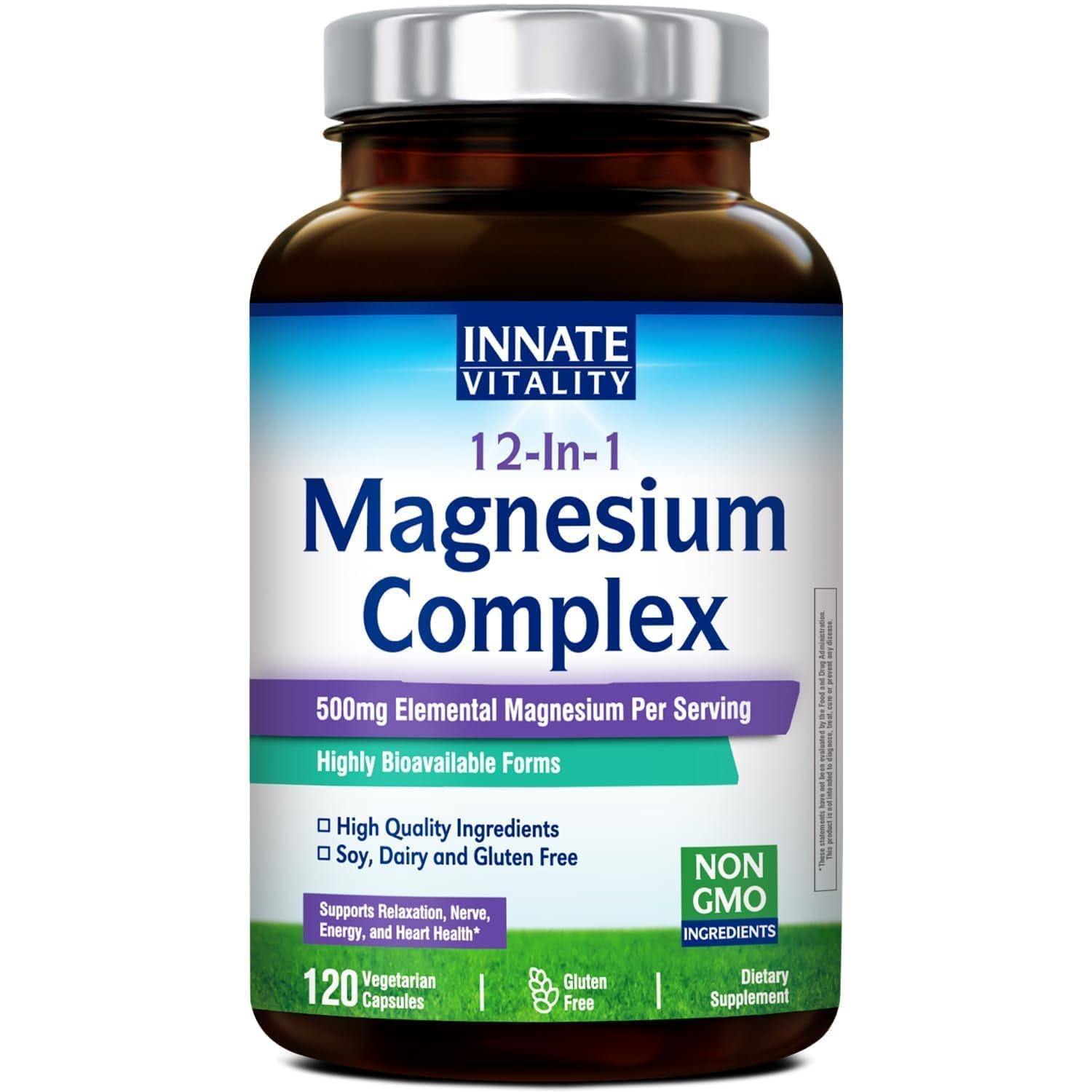 Innate Vitality 12-in-1 Magnesium Complex, 500 mg Elemental Mag, with Magnesium Glycinate Malate Taurate Aspartate & More, - Maple Wellness Supplements