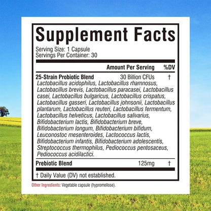 Innate Vitality Daily Probiotics for Women & Men, 30 Billion CFU of 25 Strains, Prebiotics, for Digestive Health Diarrhea Constipation Bloating & Gas Relief, Delayed Release, No Gluten, Vegan, 30 Caps - Maple Wellness Supplements
