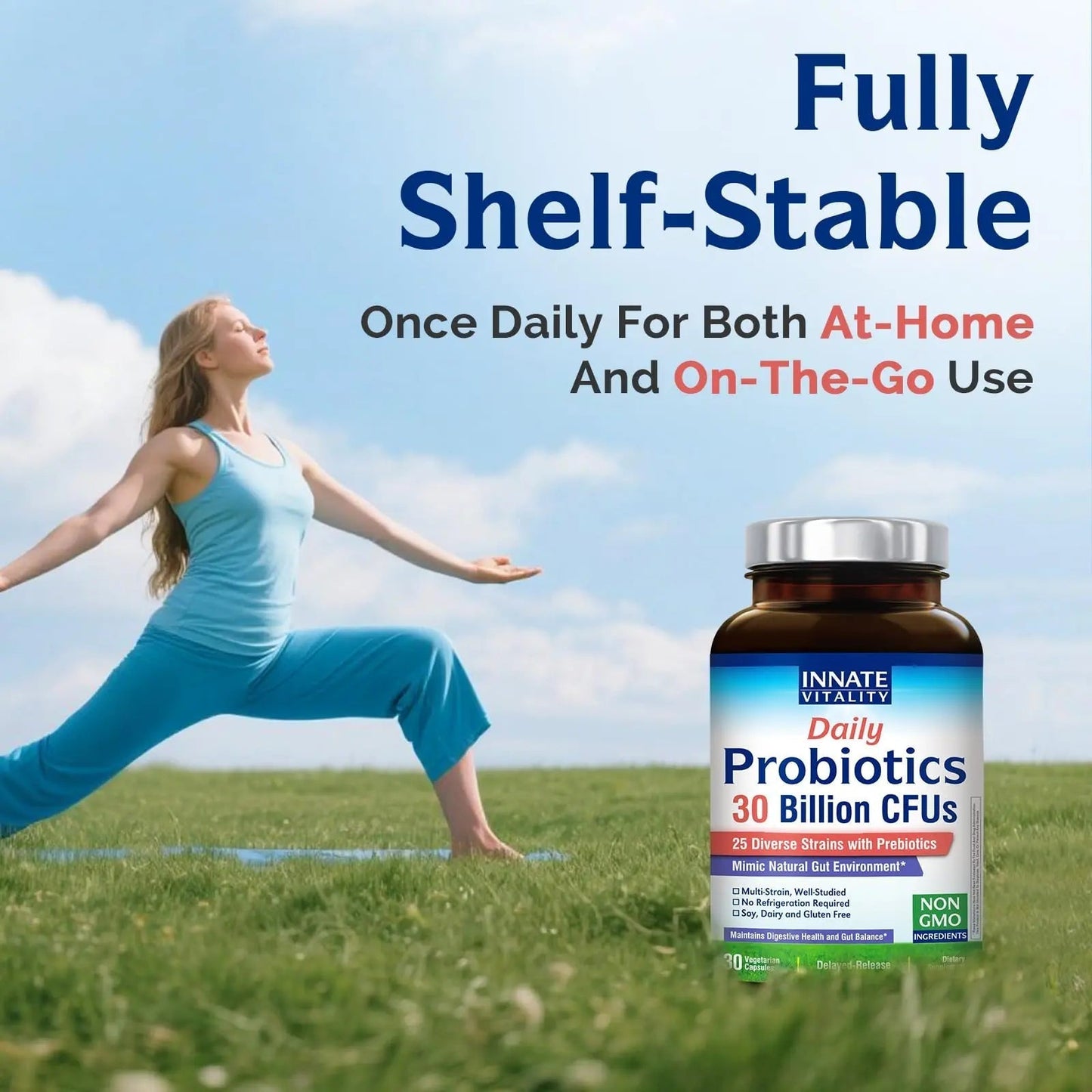 Innate Vitality Daily Probiotics for Women & Men, 30 Billion CFU of 25 Strains, Prebiotics, for Digestive Health Diarrhea Constipation Bloating & Gas Relief, Delayed Release, No Gluten, Vegan, 30 Caps - Maple Wellness Supplements