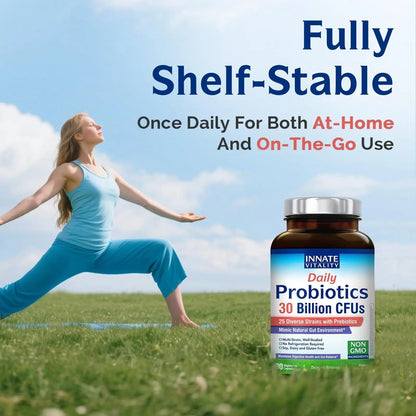 Innate Vitality Daily Probiotics for Women & Men, 30 Billion CFU of 25 Strains, Prebiotics, for Digestive Health Diarrhea Constipation Bloating & Gas Relief, Delayed Release, No Gluten, Vegan, 30 Caps - Maple Wellness Supplements