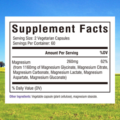Innate Vitality Magnesium Complex 6-in-1, 1160mg Per Serving, Rest & Digestion, Magnesium Glycinate & Citrate, High Absorption, 120 Vegan Capsules - Maple Wellness Supplements