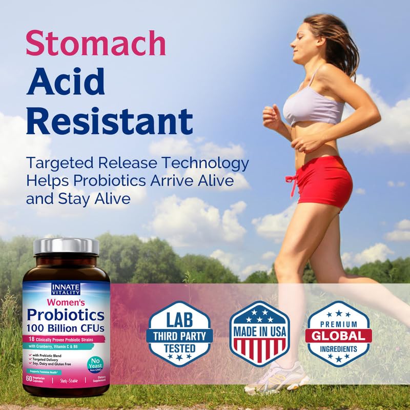 Innate Vitality Women’s Probiotics, 100 Billion CFUs 18 Strains, with Cranberry, Vitamin C - Maple Wellness Supplements