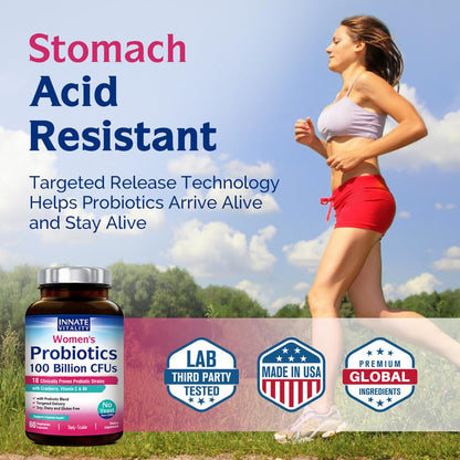 Innate Vitality Women’s Probiotics, 100 Billion CFUs 18 Strains, with Cranberry, Vitamin C - Maple Wellness Supplements