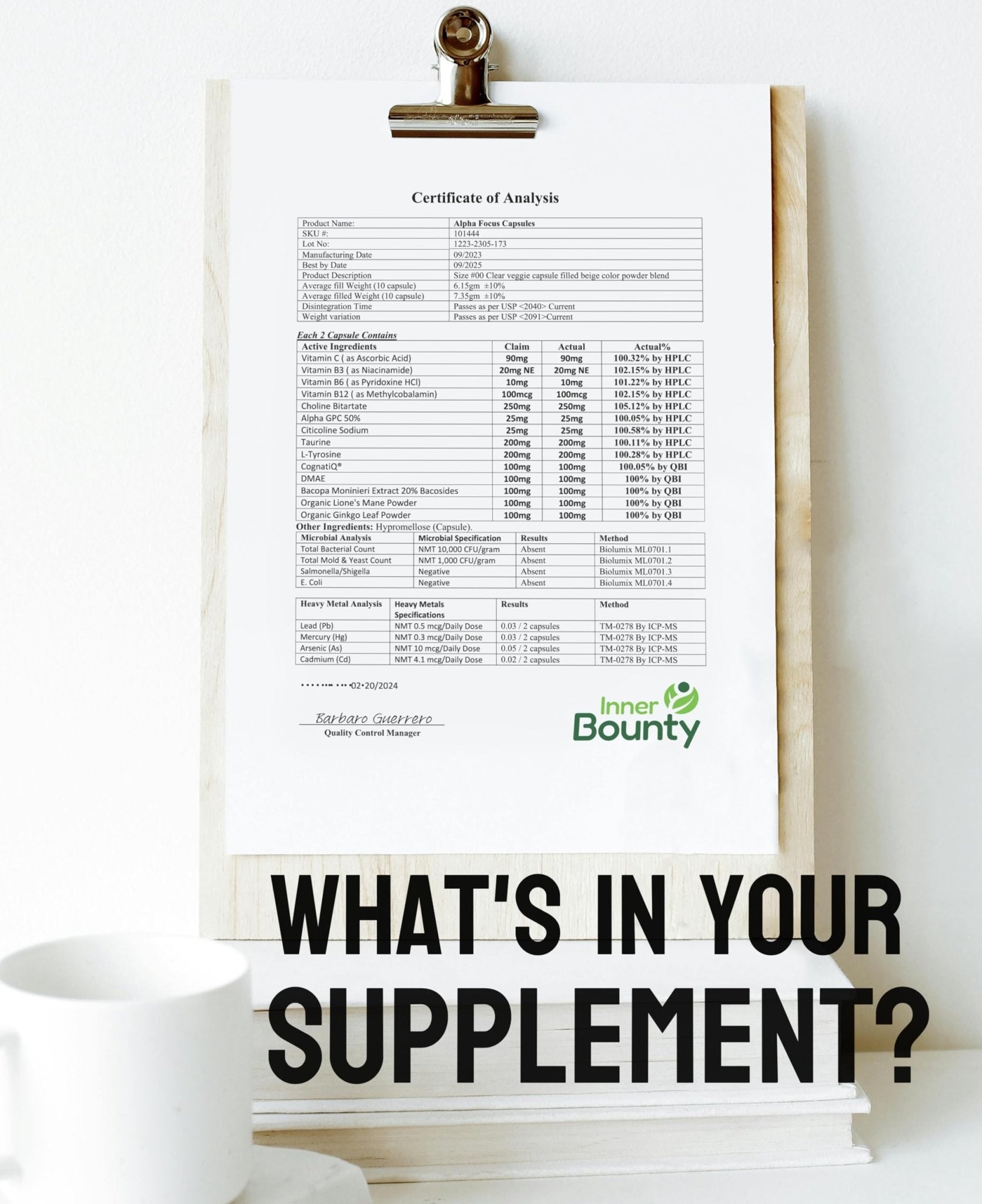 Inner Bounty Focus 14-in-1 Nootropic Brain Supplement with Lions Mane, Alpha GPC Choline, Vitamin C & B12, Taurine, Bacopa - Energy, Cognitive, Memory Support, 60 Filler Free Capsules - Maple Wellness Supplements