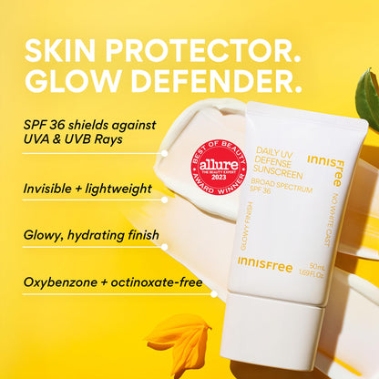 Innisfree Daily UV Defense SPF 36 – Korean Face Sunscreen, Invisible Finish, Broad Spectrum, - Maple Wellness Supplements