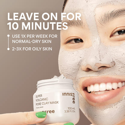 Innisfree Super Volcanic Clay Mask, Premium Korean Skincare with AHA and Natural Clusters for Deep Pore Detox, Gentle Exfoliation, Oil Control - Maple Wellness Supplements