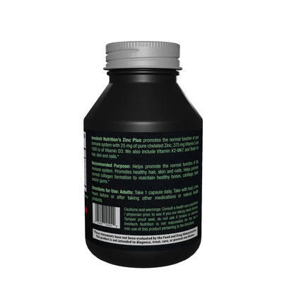 Innotech Nutrition Zinc Plus Immune Hair Skin & Nails Support Chelated Zinc Vitamin D3 & Biotin 120 Vegan Capsules - Maple Wellness Supplements