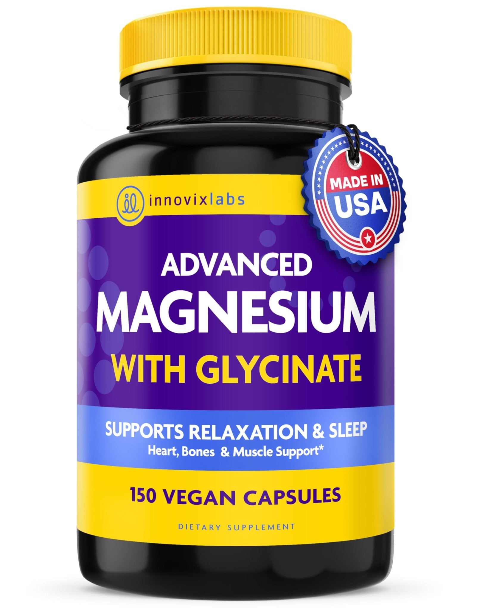 InnovixLabs Advanced Magnesium Capsules - 150 Ct, 210 mg - Chelated Glycinate and Malate - High Absorption, Promotes Relaxation, Bones, Muscle Health, Vegan Malate Sleep Supplement - Maple Wellness Supplements