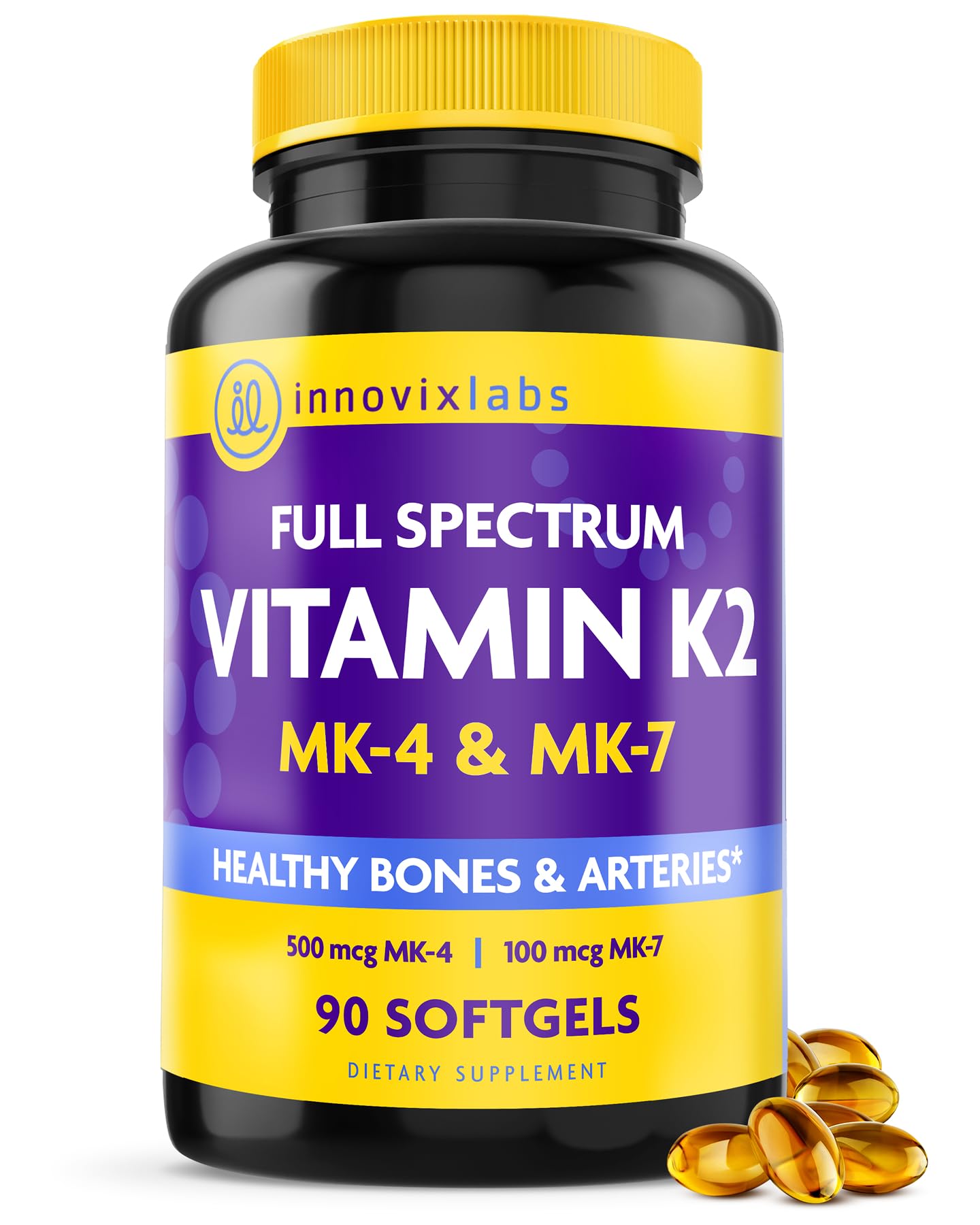 InnovixLabs Full Spectrum Vitamin K2-90 Softgels with 600 mcg of Trans Form MK7 and MK4 - Supports General Health and Bone Strength - Maple Wellness Supplements