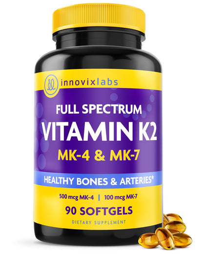 InnovixLabs Full Spectrum Vitamin K2-90 Softgels with 600 mcg of Trans Form MK7 and MK4 - Supports General Health and Bone Strength - Maple Wellness Supplements