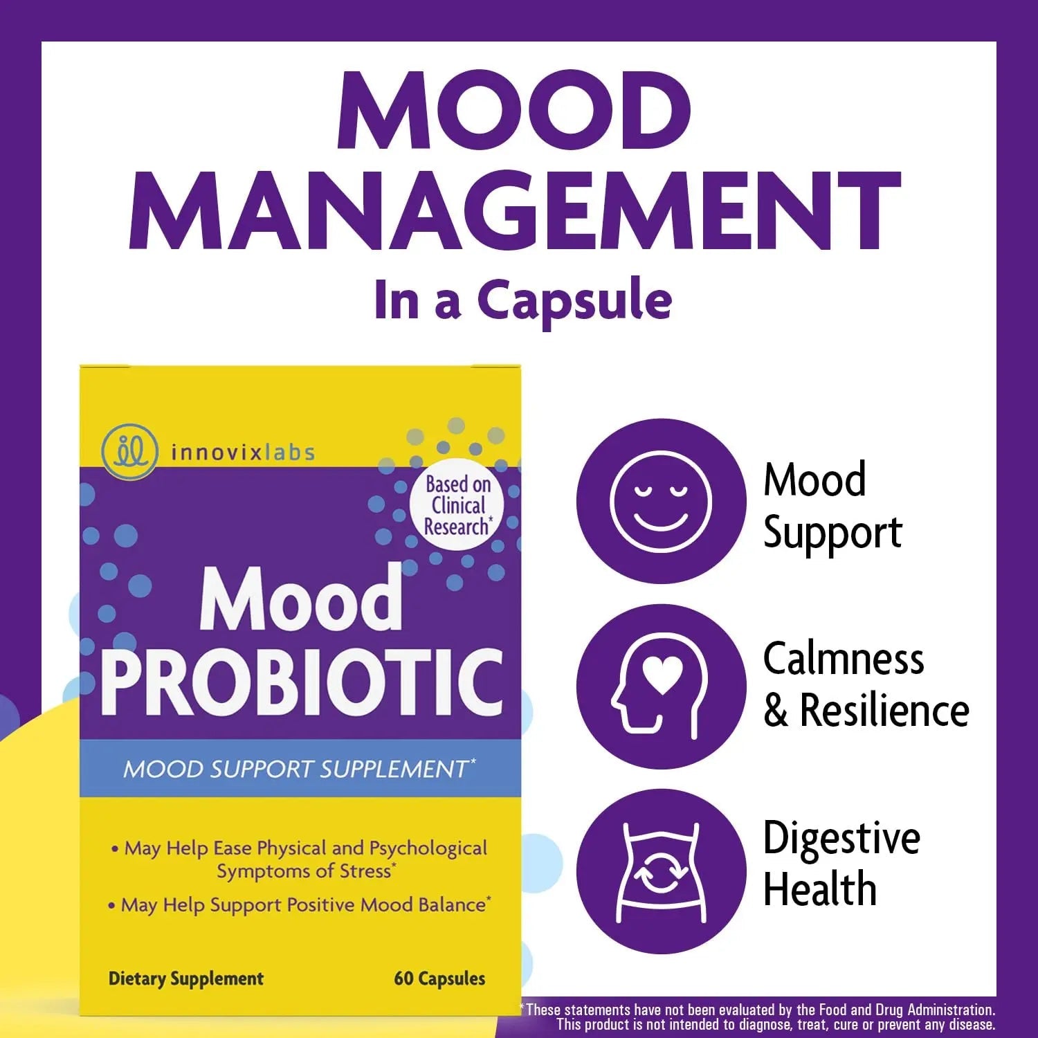 InnovixLabs Mood Probiotic for Women & Men, Clinically Studied Digestive & Mood Support Supplement, Lactobacillus helveticus Rosell-52ND & Bifidobacterium longum Rosell-175, 60 Capsules - Maple Wellness Supplements