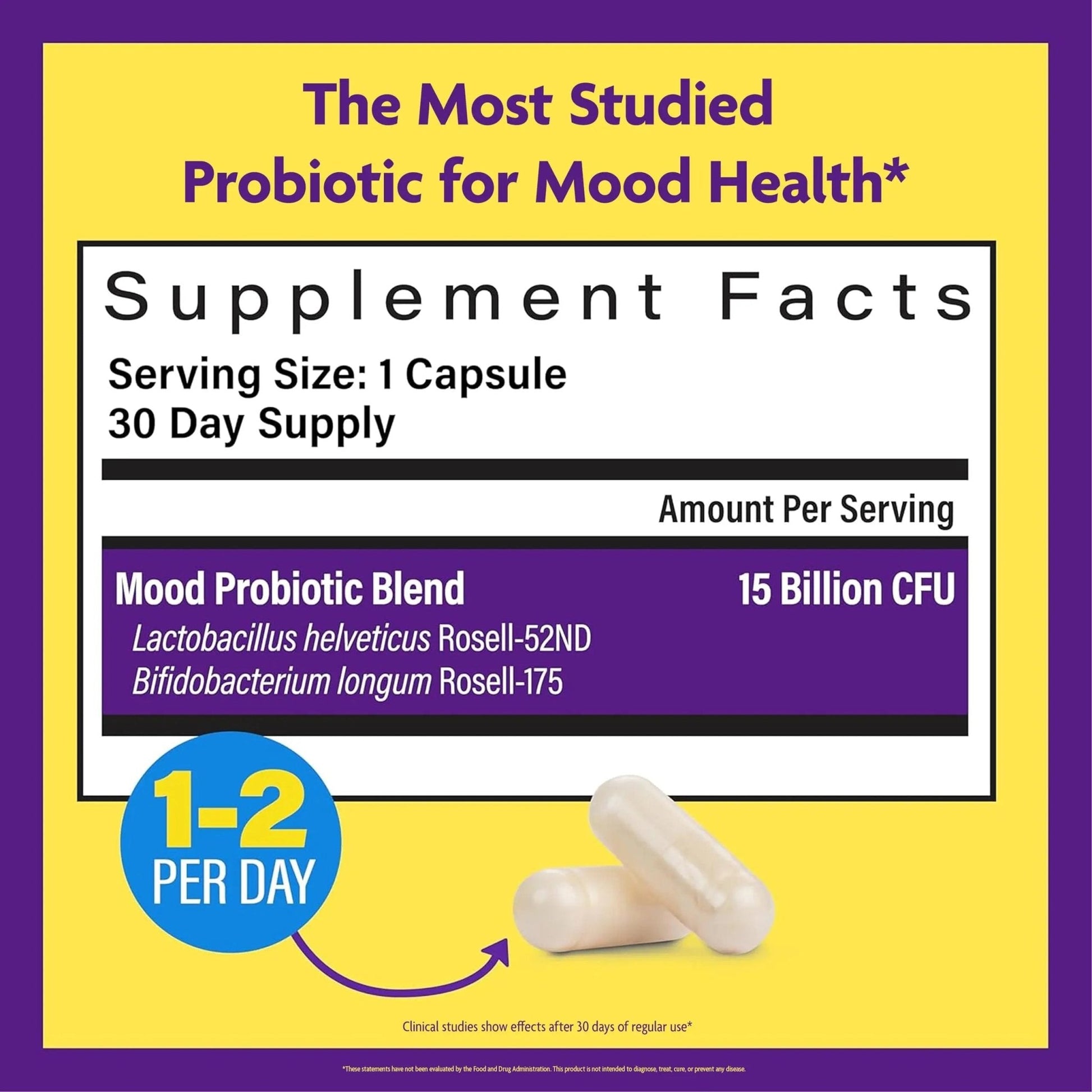 InnovixLabs Mood Probiotic for Women & Men, Clinically Studied Digestive & Mood Support Supplement, Lactobacillus helveticus Rosell-52ND & Bifidobacterium longum Rosell-175, 60 Capsules - Maple Wellness Supplements