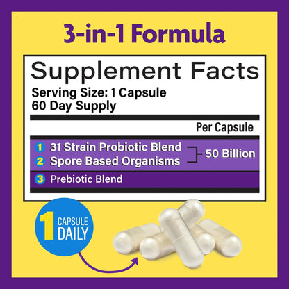 InnovixLabs Multi Strain Probiotics for Women & Men - Probiotic Supplement - 50 Billion CFU - Gut Health, Immune Support, Digestion, Lactobacillus Acidophilus, Prebiotics and Probiotics, 60 Capsules - Maple Wellness Supplements