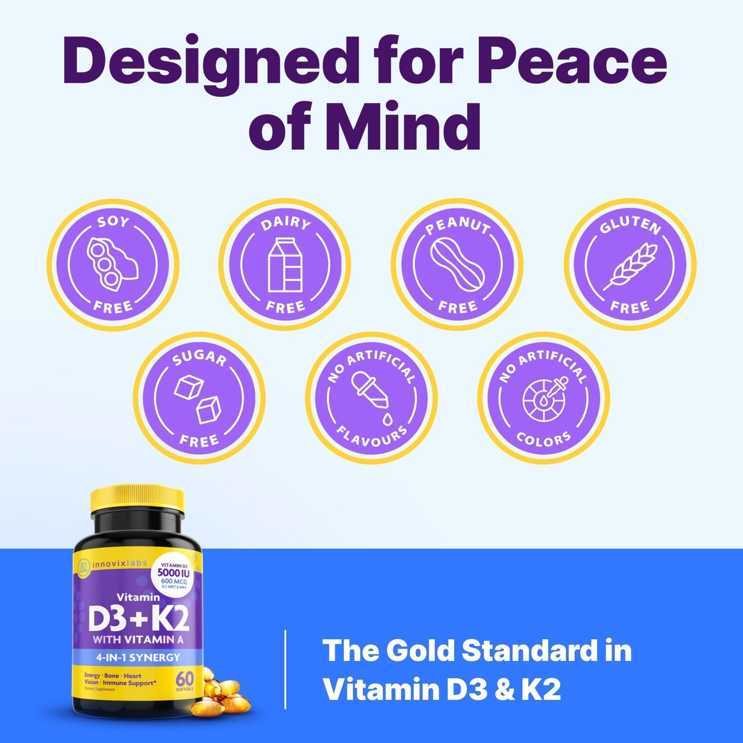 InnovixLabs Vitamin D3 K2-5000 IU Vitamin D3 Plus 600 mcg Vitamin K2 MK4 and MK7 for Max Calcium Absorption, Supports Bone, Immune, Heart Health - Maple Wellness Supplements