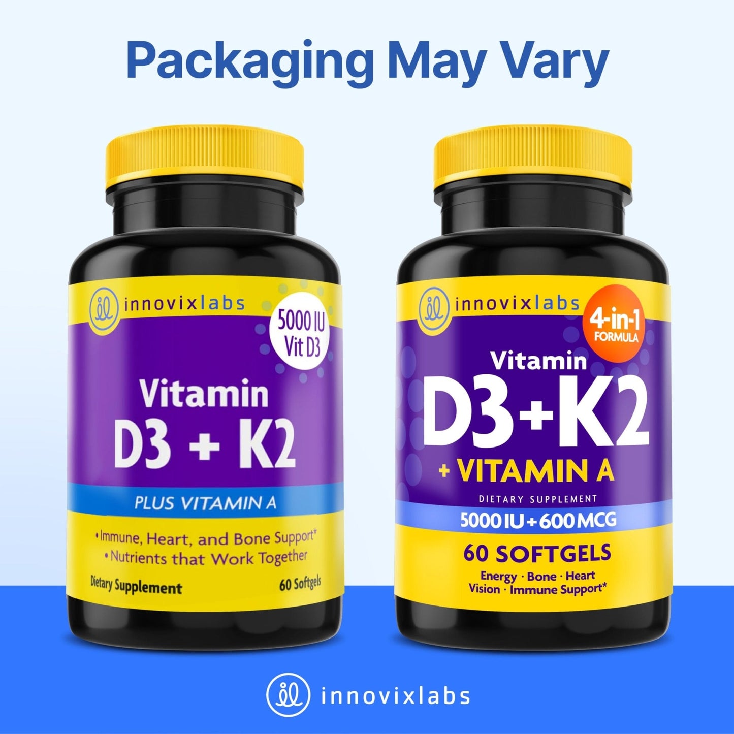 InnovixLabs Vitamin D3 K2-5000 IU Vitamin D3 Plus 600 mcg Vitamin K2 MK4 and MK7 for Max Calcium Absorption, Supports Bone, Immune, Heart Health - Maple Wellness Supplements