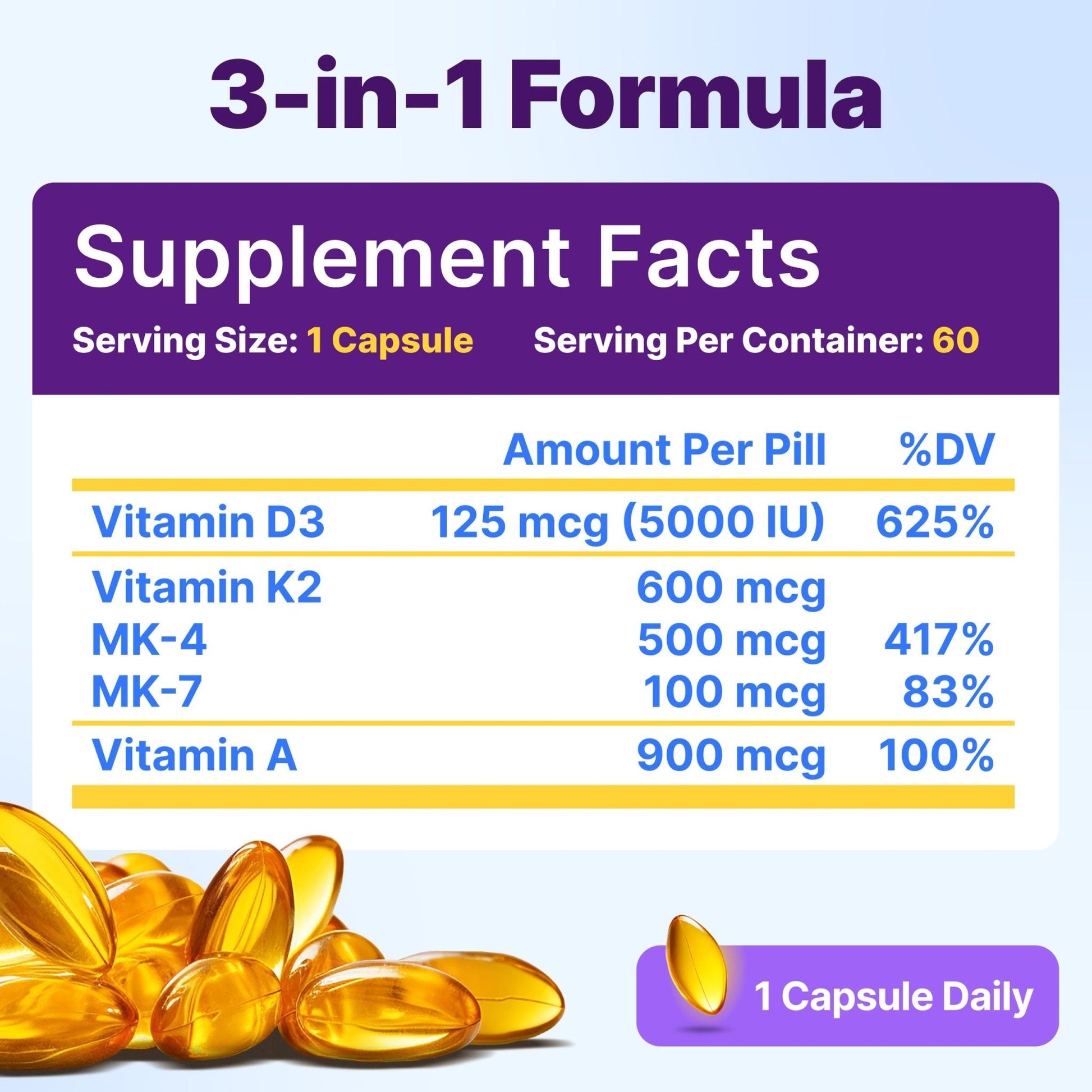 InnovixLabs Vitamin D3 K2-5000 IU Vitamin D3 Plus 600 mcg Vitamin K2 MK4 and MK7 for Max Calcium Absorption, Supports Bone, Immune, Heart Health - Maple Wellness Supplements