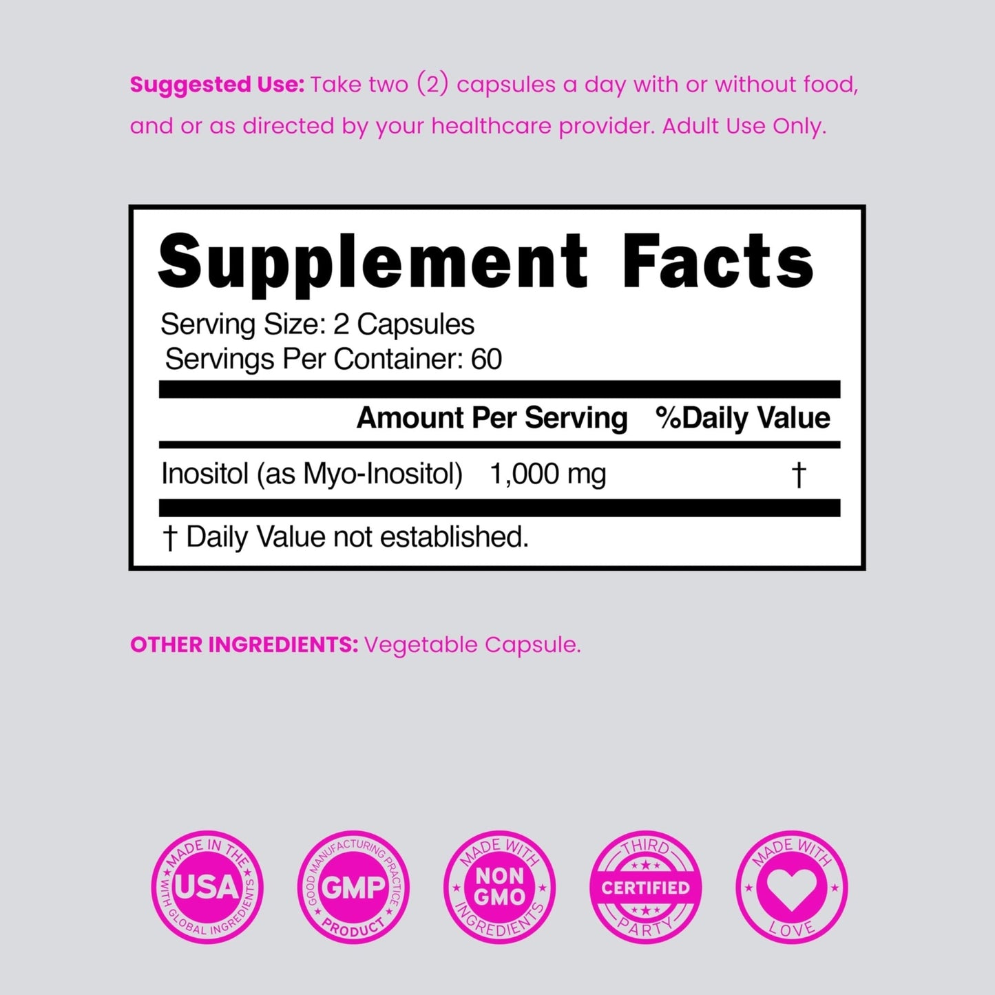 Inositol Capsules (Myo Inositol) (1000mg Per Serving 120 Capsules) Myo Inositol Supplement for Women Hormone Balance Support - Vegan Safe - Third Party Tested - Gluten Free & Made in USA (120 Count) - Maple Wellness Supplements