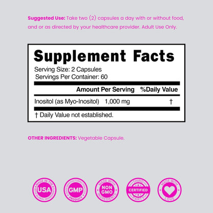 Inositol Capsules (Myo Inositol) (1000mg Per Serving 120 Capsules) Myo Inositol Supplement for Women Hormone Balance Support - Vegan Safe - Third Party Tested - Gluten Free & Made in USA (120 Count) - Maple Wellness Supplements