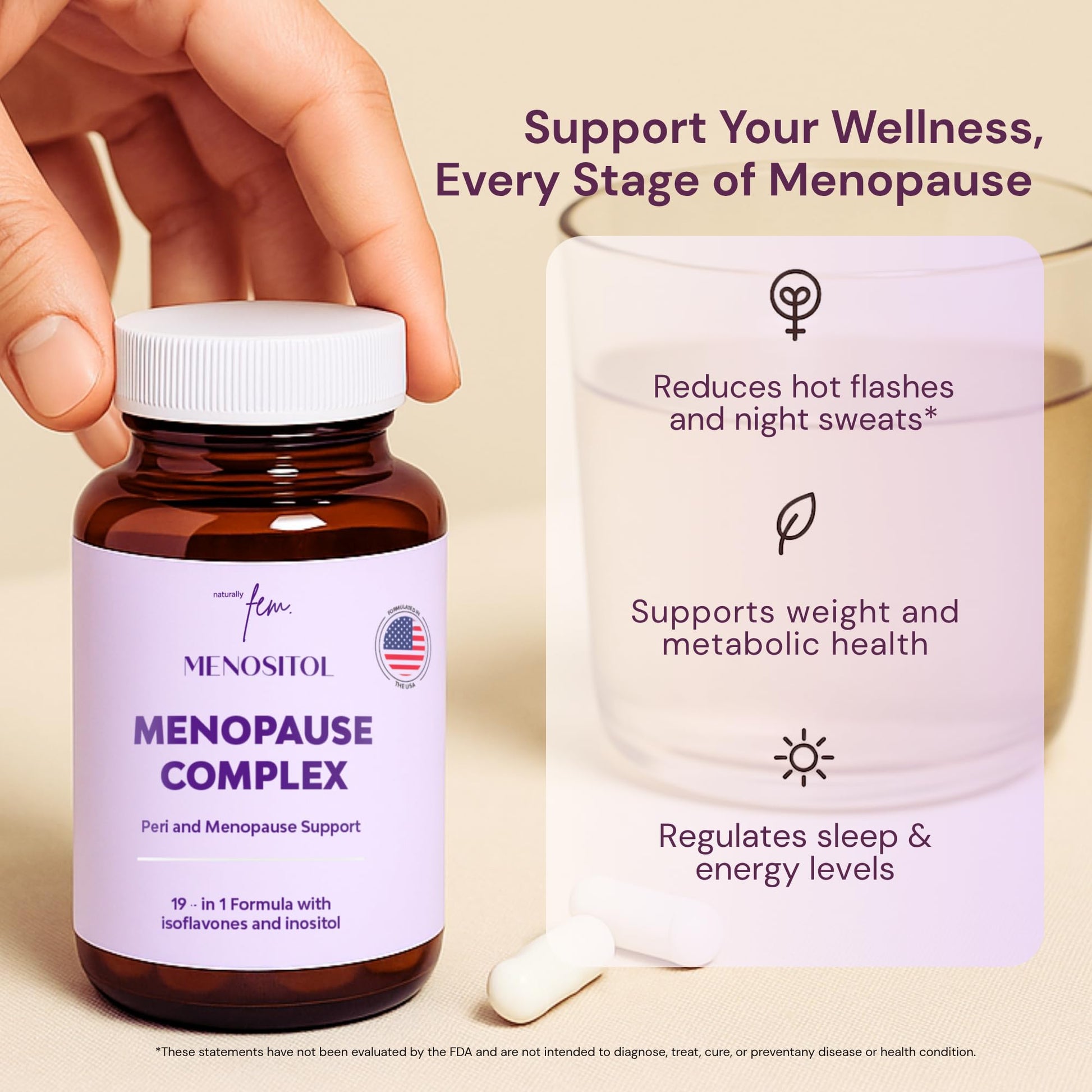 Inositol FEM Menositol 19-in-1 60Caps, Perimenopause & Menopause Supplements for Women Weight Loss with Myo-Inositol, D-chiro and Isoflavones, Control Metabolic Health, 100% Natural, Hormone, SoyFree - Maple Wellness Supplements