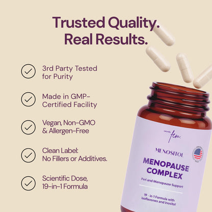 Inositol FEM Menositol 19-in-1 60Caps, Perimenopause & Menopause Supplements for Women Weight Loss with Myo-Inositol, D-chiro and Isoflavones, Control Metabolic Health, 100% Natural, Hormone, SoyFree - Maple Wellness Supplements