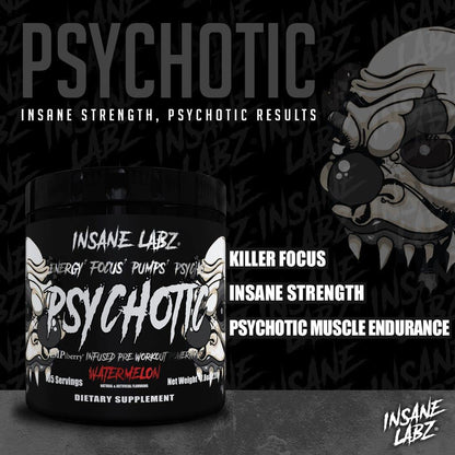 Insane Labz Psychotic Black Edition Mid Stimulant Pre Workout Powder, Energy Focus Pumps, Loaded with Creatine Beta Alanine Taurine Fueled by AMPiberry, 35 Servings (Blue Raspberry) - Maple Wellness Supplements