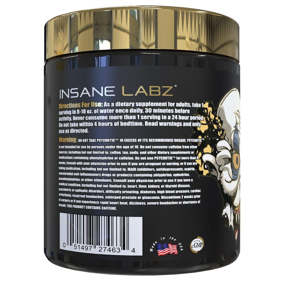 Insane Labz Psychotic Gold, High Stim Pre Workout Powder, Extreme Lasting Energy - Maple Wellness Supplements