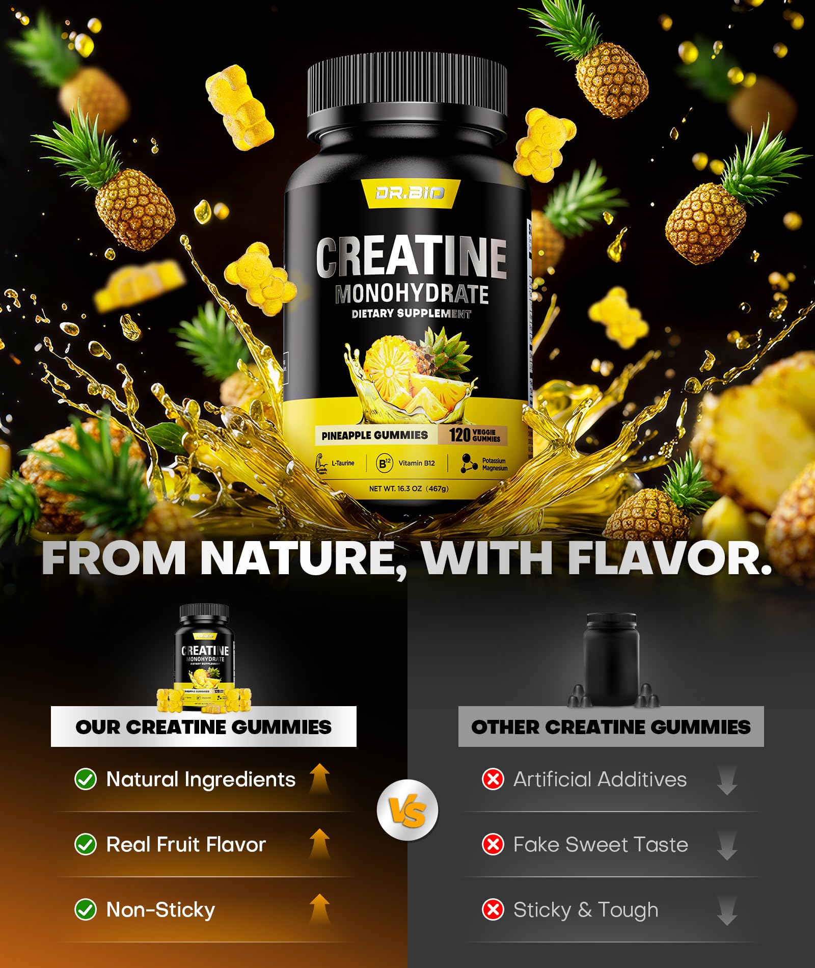 Instant Boost Creatine Monohydrate Gummies, Complex Formula with Real 5000mg Creatine, L-Taurine, B12, Mg & K, Pre-Workout Creatine for Women & Men to Support Energy - Maple Wellness Supplements
