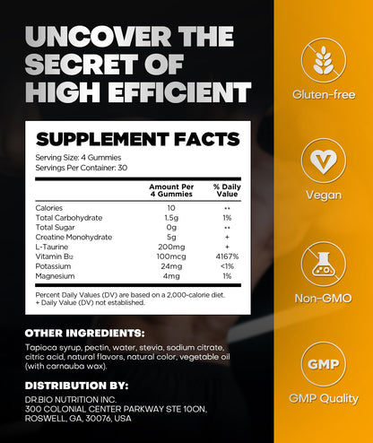 Instant Boost Creatine Monohydrate Gummies, Complex Formula with Real 5000mg Creatine, L-Taurine, B12, Mg & K, Pre-Workout Creatine for Women & Men to Support Energy - Maple Wellness Supplements